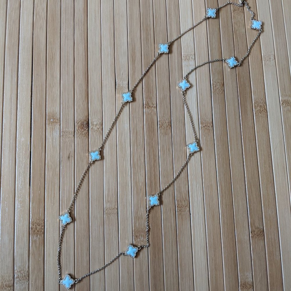 Teal and Gold Clover Necklace